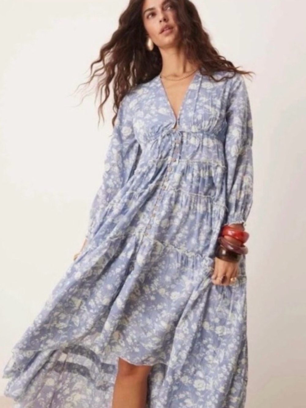 Free People Pappiet Midi Dress in Bluebell Combo Size Large - Picture 4 of 9